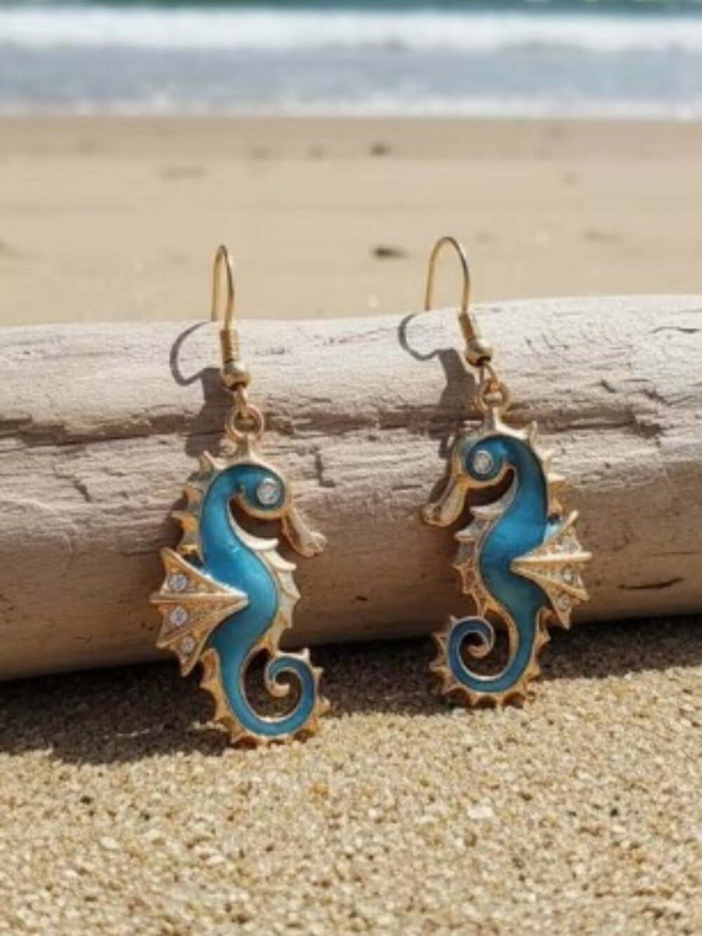 Oil-Painted Seahorse Vacation Style Drop Earrings Nautical Aesthetic